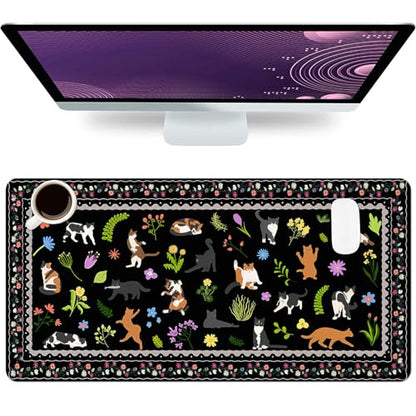 Cat Desk Mat, Cute Large Mouse Pad for Women, Black 31.5"x15.7" - color: D-black Cats, size: 31.5" x 15.7"