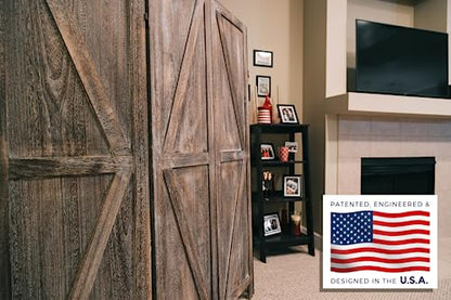 Premium Home 4-Panel Room Divider, Rustic Brown Barn Door K-Pattern Screen - color: Barnwood Brown - K Pattern - 4 Panel