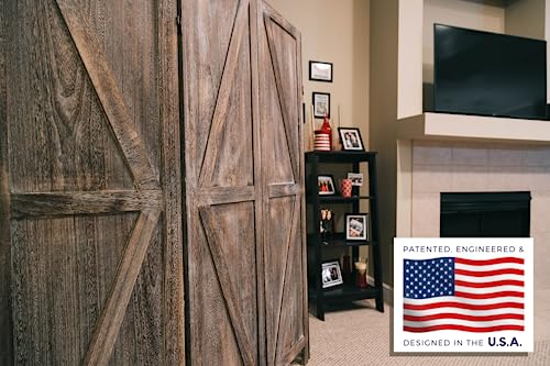 Premium Home 4-Panel Room Divider, Rustic Brown Barn Door K-Pattern Screen - color: Barnwood Brown - K Pattern - 4 Panel