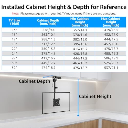 MOUNTUP Folding Under Cabinet TV Mount, VESA 75x75mm & 100x100mm Flip Down & Swivel TV Bracket for Most 13-32" LCD Screens up to 22 Lbs, Height Adjustable Space Saving Under Counter Mount for RV - size: Height 11.8'', Under Cabinet