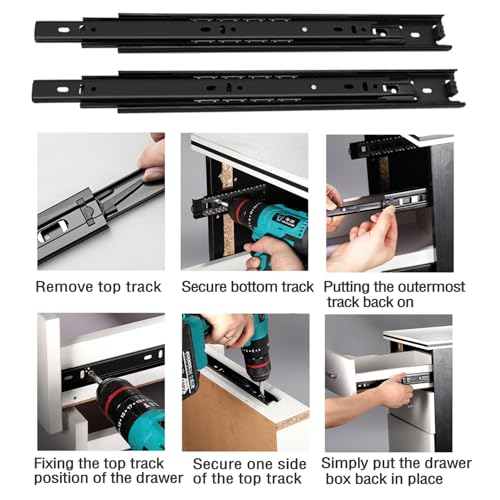 8 Inch Drawer Slide, YAOBVIS 1 Pair Heavy Duty Full Extension Ball Bearing Drawer Runners, Smooth Side Mount Cabinet Rails for Kitchen, Bathroom, Garage and Tool Cabinets - size: 8 Inch