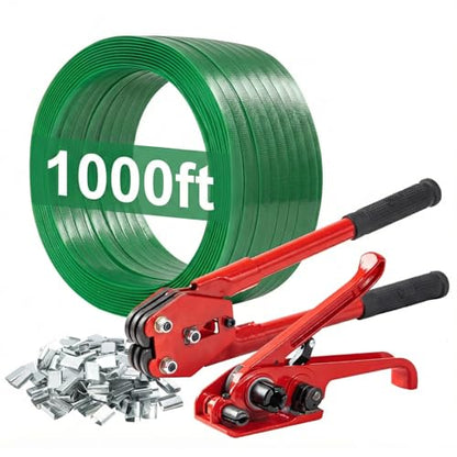 Pallet Banding Strapping Kit, Packaging with Green 5/8" x 1000 Ft PET Strap