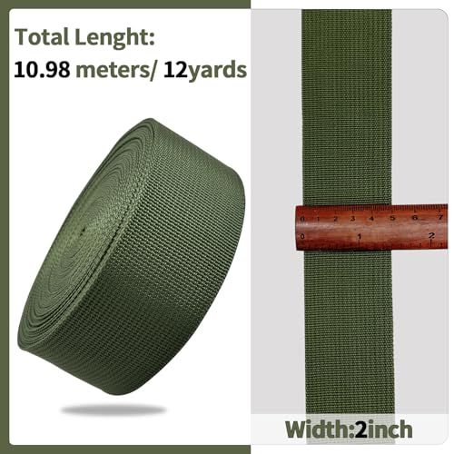 2" Olive Green Wide Webbing Straps 12yd for Lawn Chair & Sewing - color: Olive Green 14