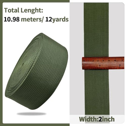 2" Olive Green Wide Webbing Straps 12yd for Lawn Chair & Sewing - color: Olive Green 14