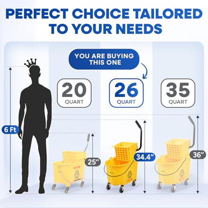 PLASTIC PRINCE Commercial Mop Bucket with Wringer on Wheels, Heavy Duty Industrial Mop Bucket and Wringer for Home Office Restaurant Business, 26 Quart - Yellow - style: 26-Quart Mop Bucket