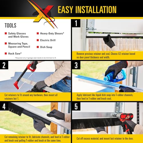 Xcluder X2 Rodent Proof Overhead Sectional Door Seal Kit, 16’4” Wide for 1.75” Thick Doors, Stops Mice, Rats and Weather, Suitable for Residential or Commercial Property Use - size: 1.75 in. x 1.75 in.