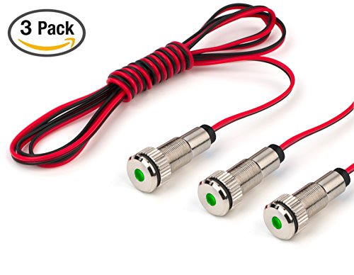 3 Pack of PLUG-N-PLAY Instrument Cluster LED Indicator Light Dash Bulbs. Aluminum Pilot Lights. Color Acrylic Lens. Flush Panel Mount 5/16" 8mm 12V for Speedometer Odometer (Silver Bezel, Green LED) - color: Silver Bezel, Green LED, size: 3 Pack
