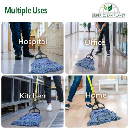 Super Clean Planet Heavy Duty Mop Head Refill (6-Pack) – Industrial Blue Cotton, Looped-End Wet Mop Heads for General, Commercial, Janitorial & Floor Cleaning - size: 6 pk