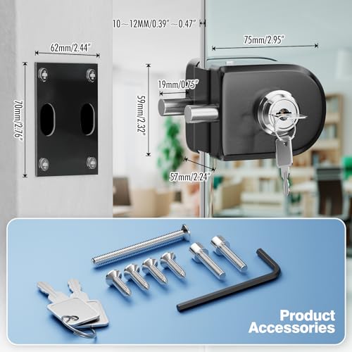 Ranbo No-Drill Glass Door Lock with Key, Lock to Wall or Floor, Dual-Bolt - color: LE-30A Brushed Black