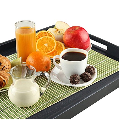 DILLMAN Serving Tray Large Black Wood Rectangle Food Tray Butler Tray Breakfast Tray with Handles (Large) - size: 17.3" x 13.4" x 1.6"