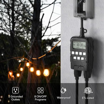 BN-LINK Outdoor 7-Day Programmable Timer Outlet, 2 Outlets - size: Standard