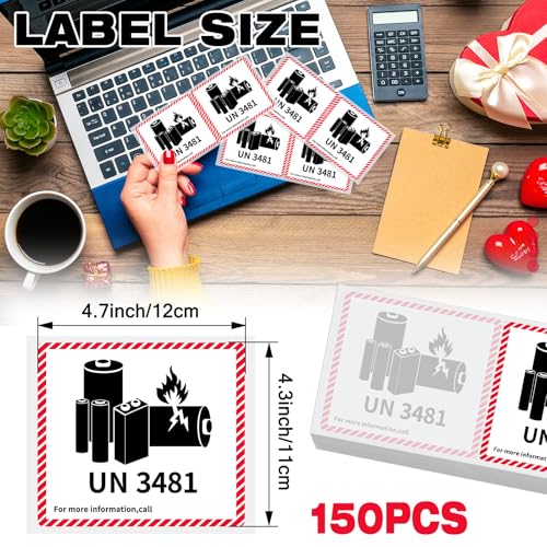 Dunzoom 150 Pcs UN3481 Battery Labels Lithium Caution 4.7" X 4.3" - color: Un3481, size: 4.7" X 4.3"