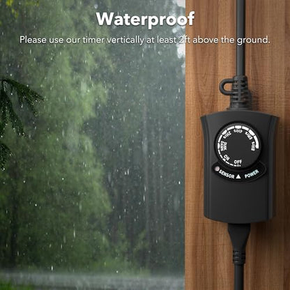 HBN Outdoor Light Timer Waterproof, Weatherproof Photocell Dusk to Dawn Light Sensor, 2/4/6/8 Countdown Timer, 1 Grounded Outlet for Christmas Lights，Hallowen Deceration，1875W 15A 1/2HP（2 Pack） - size: 1 Outlet-2 Pack