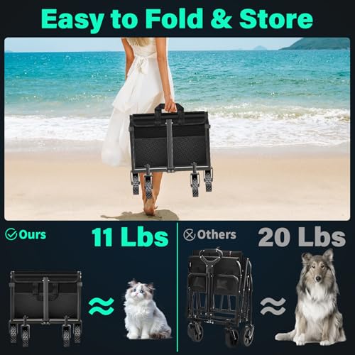 Collapsible Wagon Cart with Wheels Foldable, Black, 360 lbs Heavy Duty Folding Utility Wagon - Portable All Terrain Grocery Cart for Groceries/Shopping/Outdoor/Camping/Fishing/Sports - color: Black