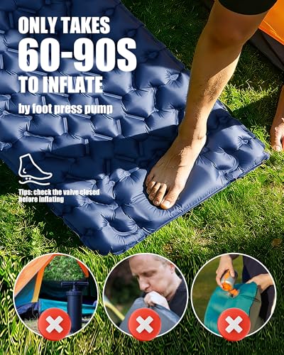 AKSOUL Sleeping Pad for Camping Mat: Self-Inflating Ultralight & Compact Air Mattress Lightweight Inflatable Pad for Camping Hiking Backpacking Blue - color: Navy Blue