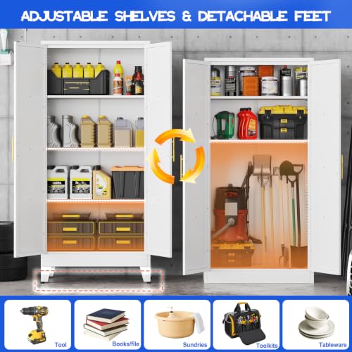 GAIOUS 61" Tall Kitchen Pantry Cabinet,Metal Storage Cabinet White Cupboard - color: White, size: 13.78"D x 27.55"W x 61"H