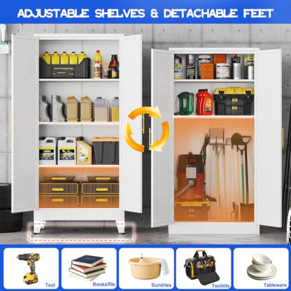 GAIOUS 61" Tall Kitchen Pantry Cabinet,Metal Storage Cabinet White Cupboard - color: White, size: 13.78"D x 27.55"W x 61"H