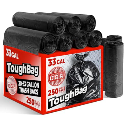 ToughBag 33 Gallon Trash Bags, 250 Count, Black - size: 250 Count (Pack of 1)