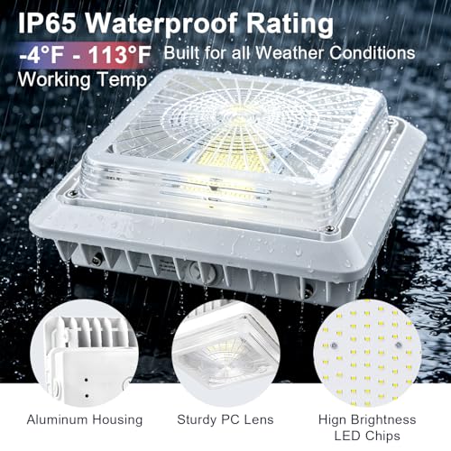 55W LED Parking Garage Canopy Light, 30W/40W/55W Selectable, 3CCT Dimmable - size: 2-Pack
