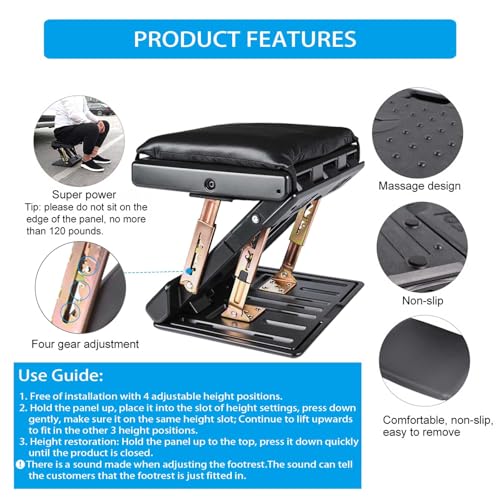 Under Desk Footrest, 4-Level Height Adjustable 12Modes Foldable Footrest - color: Black
