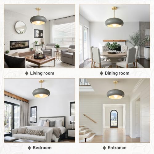 15.7″‌ Large Ceiling Lamp Gold Brass 1Light Classic Gray Glass Shade - color: 15.7″-Gray
