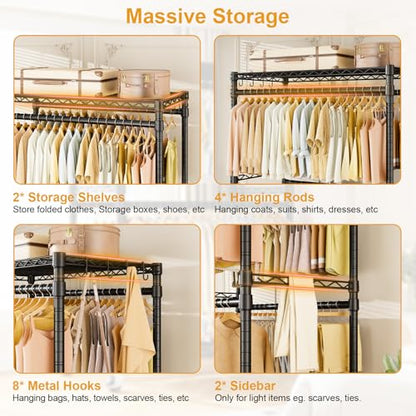 ULIFHOME Rolling Clothes Rack, Clothing Racks for Hanging Clothes, Black - color: Black, size: P4 Plus