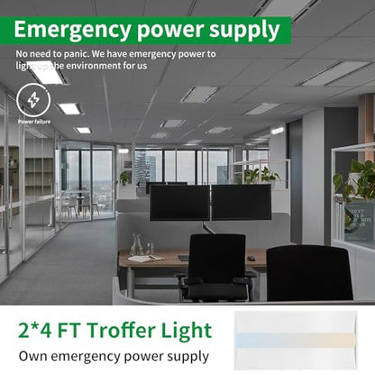 2x4 LED Troffer Light with Emergency Backup Battery, ETL 2PK - style: 2PK Emergency Battery Backup