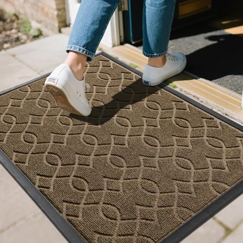 Yimobra Outdoor Mats for Front Door 29.5x17, All-Season Entry Doormat,Brown - color: Brown, size: 29.5x17 Inch