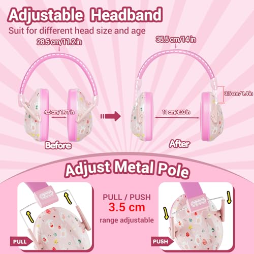Dr.meter 27SNR Noise Cancelling Headphones for Kids Adults Ear Protection - color: Print Pink