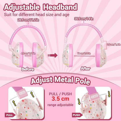 Dr.meter 27SNR Noise Cancelling Headphones for Kids Adults Ear Protection - color: Print Pink