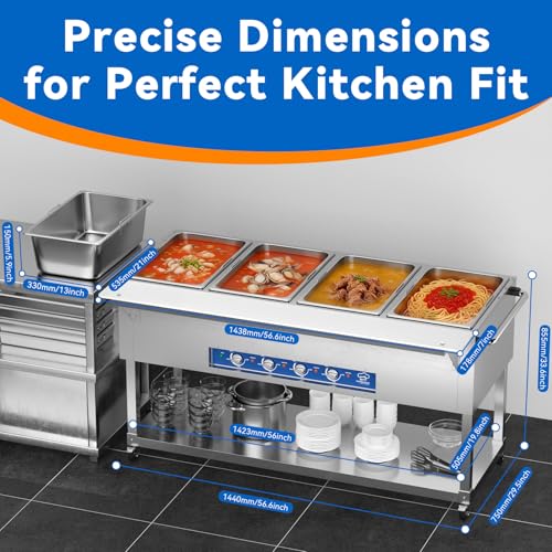 TOPKITCH Commercial Electric Food Warmer Soup Station - 4 Independent 19.5L Pans with German EGO Thermostat, Rolling Stand with Adjustable Shelves for Restaurant, Catering, Party - size: TC-4P