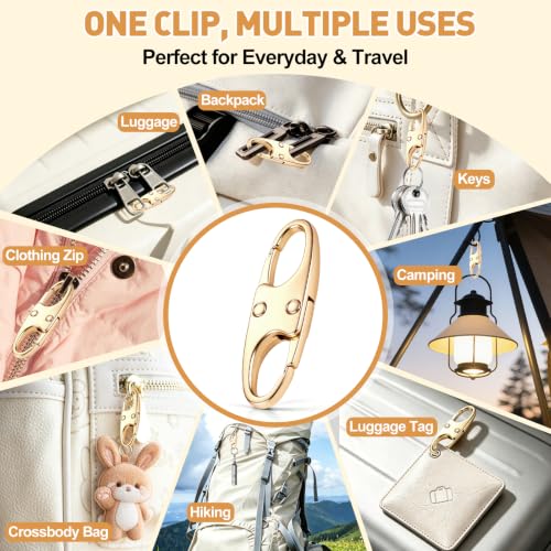 AgePlace 6 Pack Zipper Clips Anti Theft, Double Opening Zipper Lock for Backpacks & Luggage, Zinc Alloy Zipper Pull Replacement, Small Carabiner Clip for Purses, Crossbody Bags & Travel Essentials - color: Gold