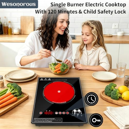 Single Burner Electric Cooktop, 1800W Electric Stove Top，portable cooktop with LED Touch Control,10Power Levels, 4H Timer, Safety Lock, single burner cooktop Overheat protection - size: single Electric Cooktop