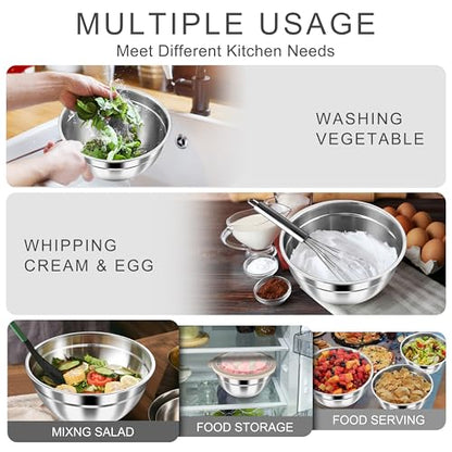 HaWare Mixing Bowls with Clear Airtight Lids, Stainless Steel Nesting Bowls - color: Khaki, size: Visible Airtight Lids