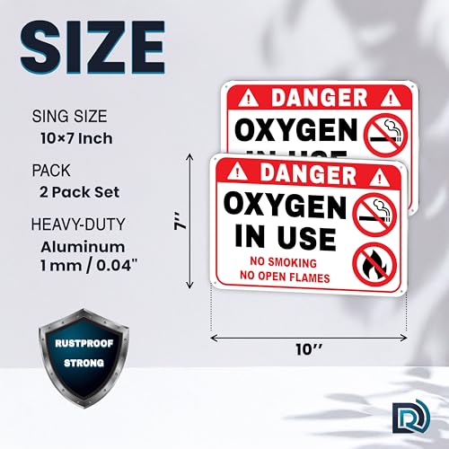 Oxygen in Use Signs, 10x7 Reflective Aluminum, No Smoking, 2 Pack