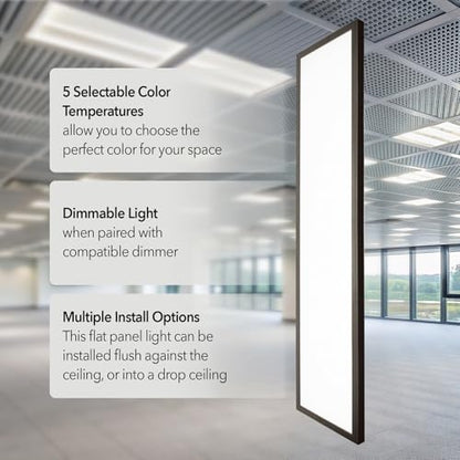 GT-Lite 2 Pack 1'x4' 4500 Lumen LED Flat Panel, Bronze Trim, Flush Mount, 5 CCT, 3 Brightness, Dim, CRI 80 - color: Bronze