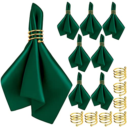 MCEAST Satin Cloth Napkins and Napkin Rings Set of 8, Smooth Fabric Table Napkins and Napkin Holder for Wedding, Birthday Dinner Party, Family Gatherings, Table Decor (Dark Green, 17 x 17 Inches) - color: Dark Green
