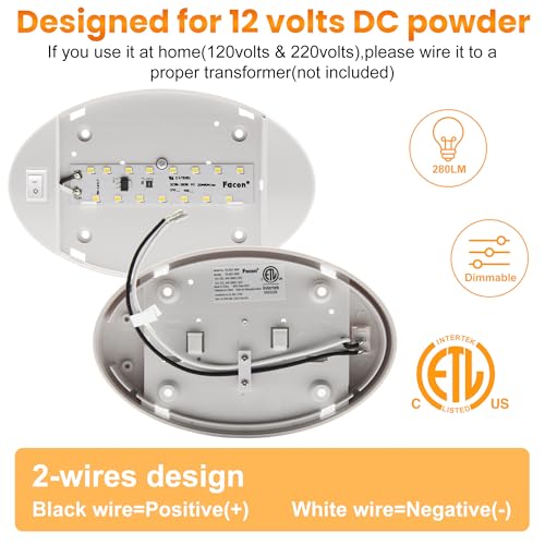 Facon 12V RV Oval Pancake Light, Length: 6'', 4000K Nature White Light, 12Volt Interior RV Ceiling Dome Light with On/Off Switch, for RV Motorhomes Camper Caravan Trailer Boat - size: Switch Only, 1 Pack