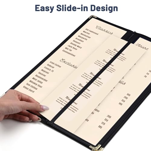 WeChef 30 Pcs 4.25 x 14" Restaurant Menu Covers 3 Page 6 View Menu Holders - size: 4.25x14" - 6 View