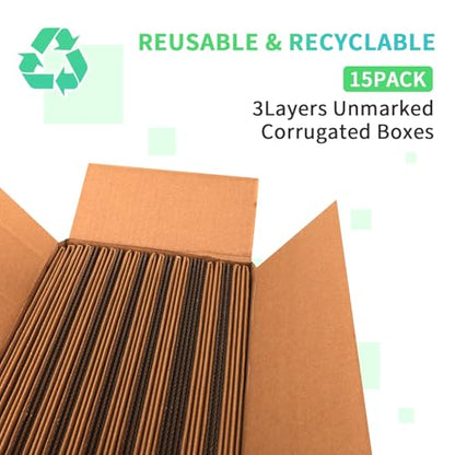 CRUGLA 12x12x6 Shipping Boxes 15 Pack, Brown Corrugated Cardboard Boxes with Side-Lock and Pre-Applied Double-Sided Tape, Easy Assemble Packing Mailer Boxes for Small Business Shipping - size: 12x12x6 Inch 15 Pack