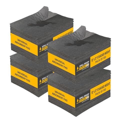 (4 Box of 100 Pads) Universal Absorbent Pads 10" x 13" - Standard Weight Absorbs Upto 16oz per pad, 2mm Absorbent Mat, Dimpled & Perforated Industrial Sorbent Pads - Gray Suitable for Workshops - color: 10" x 13" -100 Pads - Standard, size: 4