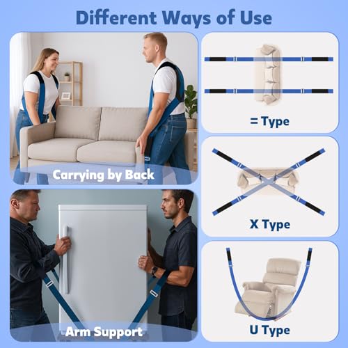 NOCOEX Moving Straps for Lifting 2-Person: Shoulder Lifting & Moving System - color: Blue