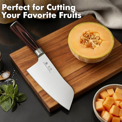 imarku 7 Inch Meat Cleaver, SUS440A Japanese Steel, Ergonomic Handle - color: Coffee Brown