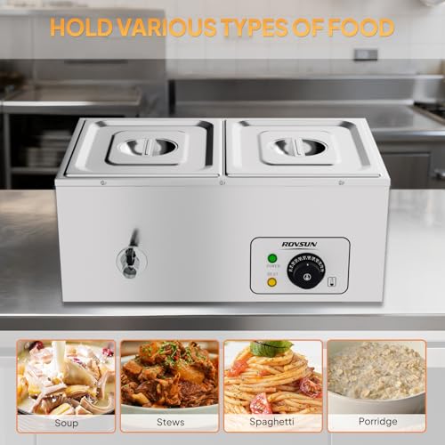 Bonnlo 21 QT 2 Pan Commercial Electric Food Warmer, Counter Top Electric Bain-Marie with Warming Plate, Steam Table Food Warmer for Catering, Parties Buffet and Restaurant, Stainless Steel, 1200W - size: 21QT-2 pan