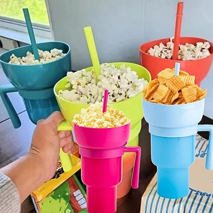Stadium Tumbler With Snack Bowl 2 In 1 Beverage Cup Top Snack Bowl For Movie Leakproof Snack Tumbler With Straw Portable Reusable Snack And Drink Cup For Home Travel