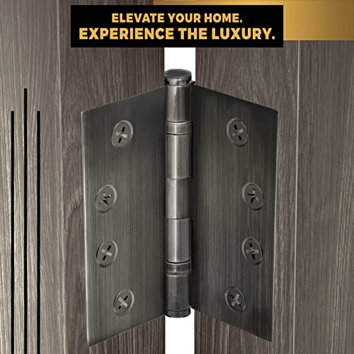 Solid Brass Door Hinge Heavy Duty Ball Bearing Polished 4x4 Inch - Set of 2 Hinges (Pewter) - color: Pewter