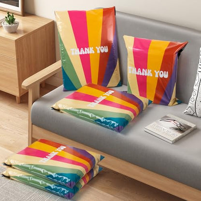 Oududianzi Poly Mailers 10x13, 100Pack Shipping Bags, Plastic Packaging Bags, Self-Seal Polymailers, Mailers Poly Bags, Package Bags for Small Business and Clothing - color: Retro Rainbow, size: 10x13 - 100Pack