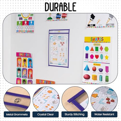 Essex Wares - 6 Pack, Purple Dry Erase Pockets, 10" Wide x 13.5" Tall - color: Purple