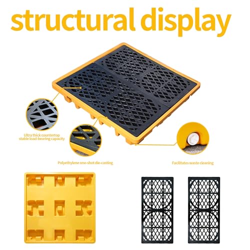 Spill Containment Platform with Drain, 51x51x6in, Anti-Slip Plastic, Leakproof Detachable, 4 Drum Capacity, Yellow for Industrial Use - size: 51x51x6in