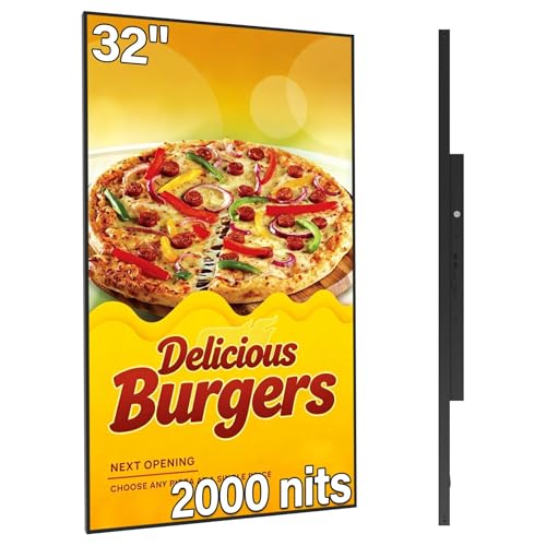 32inch Digital Signage, 2000nits High Brightness Advertising Display, Slim Fit Frameless LCD Monitor, CMS Remote Publishing, 24/7 Operation, Smart Split Screen Play, HDMI/USB/WiFi/Android System - size: 32"+2000nits